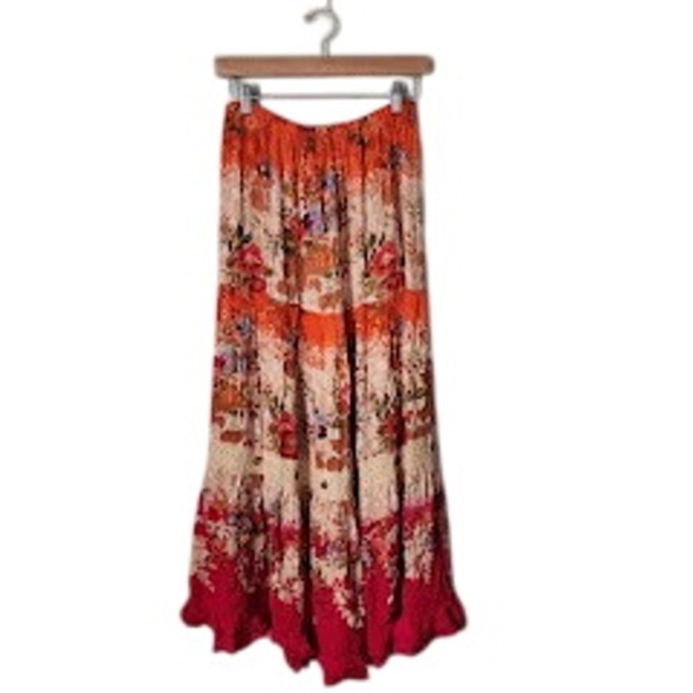 FORBIDDEN Los Angeles Boho Gypsy Tiered Maxi Skirt Floral Cottagecore S‎